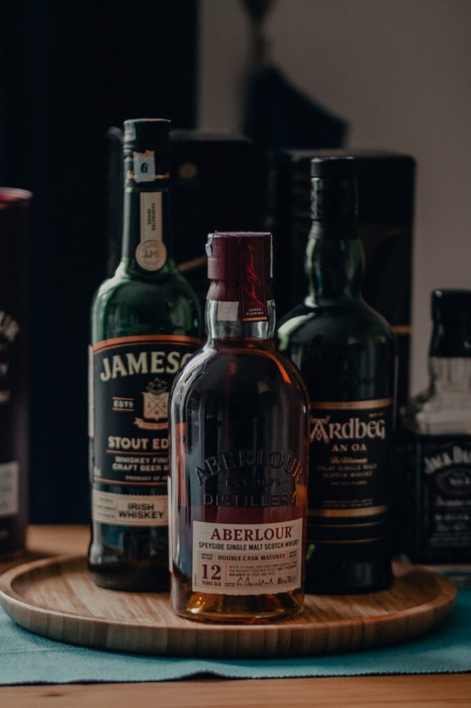 Scotch on a wooden plate.