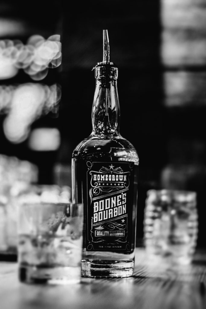 Tyler Boone's bourbon, Boone's Bourbon. In black and white.