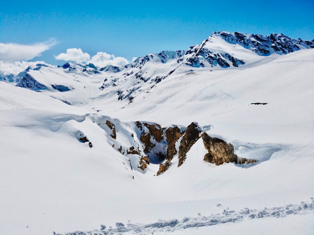Snow covered mountains in Val d'Isere.
