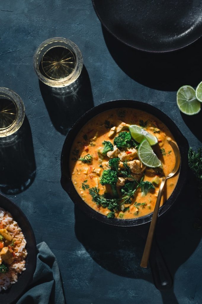 A white wine paired with an Asian curry.