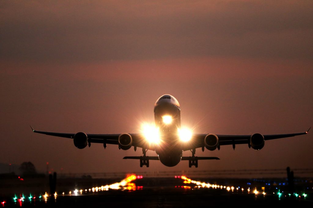 A plane taking off from a runway.