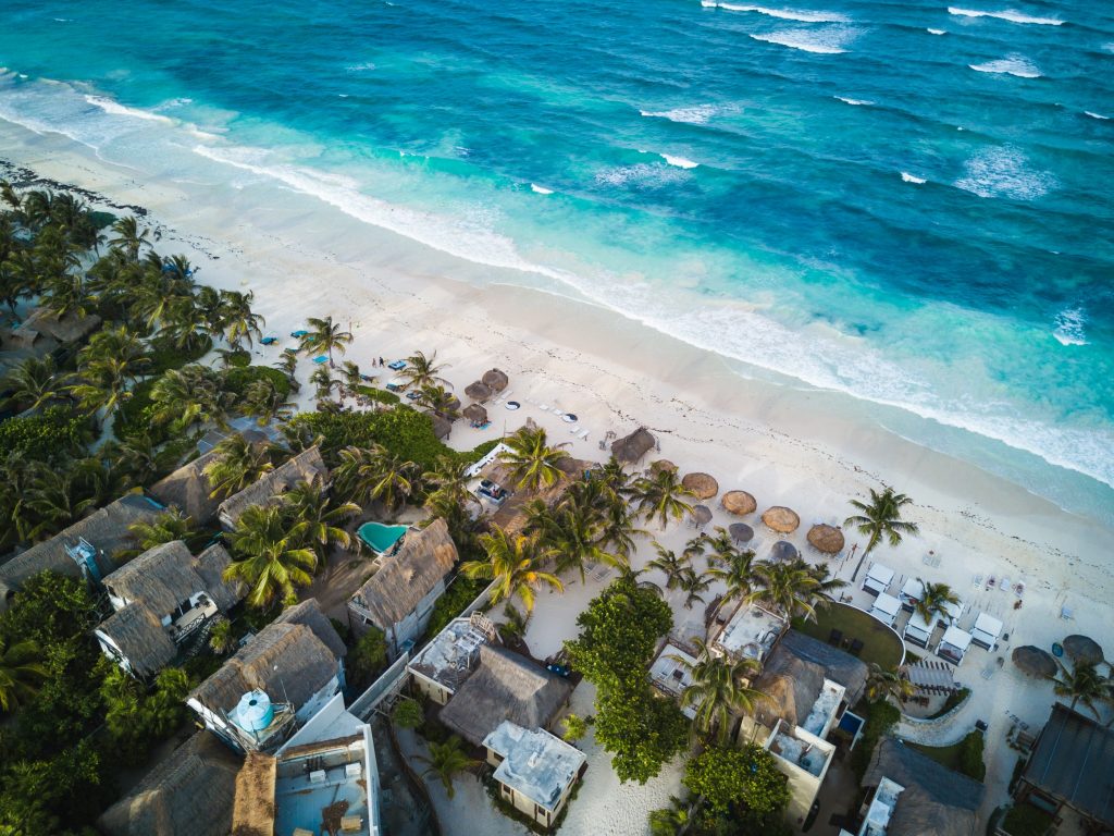 A resort in Tulum on the beach.
