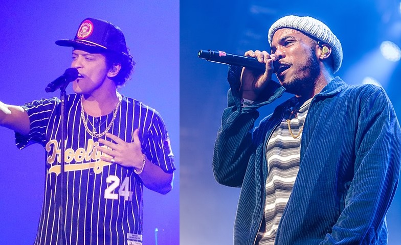 A split image of Bruno Mars and Anderson Paak.