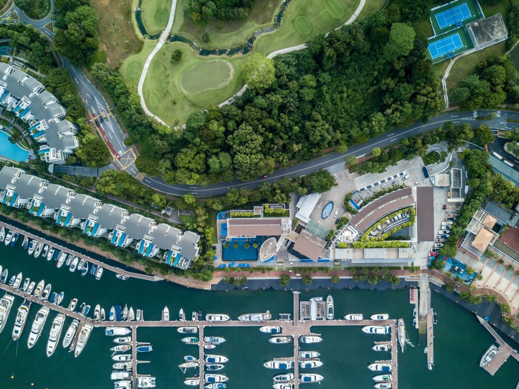 An aerial view of Yachts in Singapore.