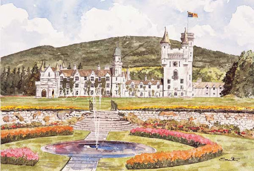 A watercolour painting of Balmoral Castle — British Royal Family