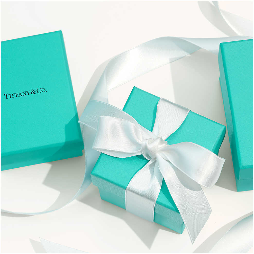 The Tiffany's & Co. iconic blue and white packaging