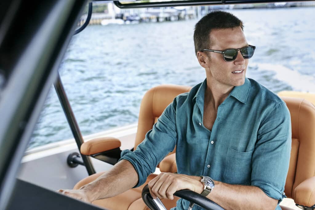 Brady sporting sunglasses from his new collection