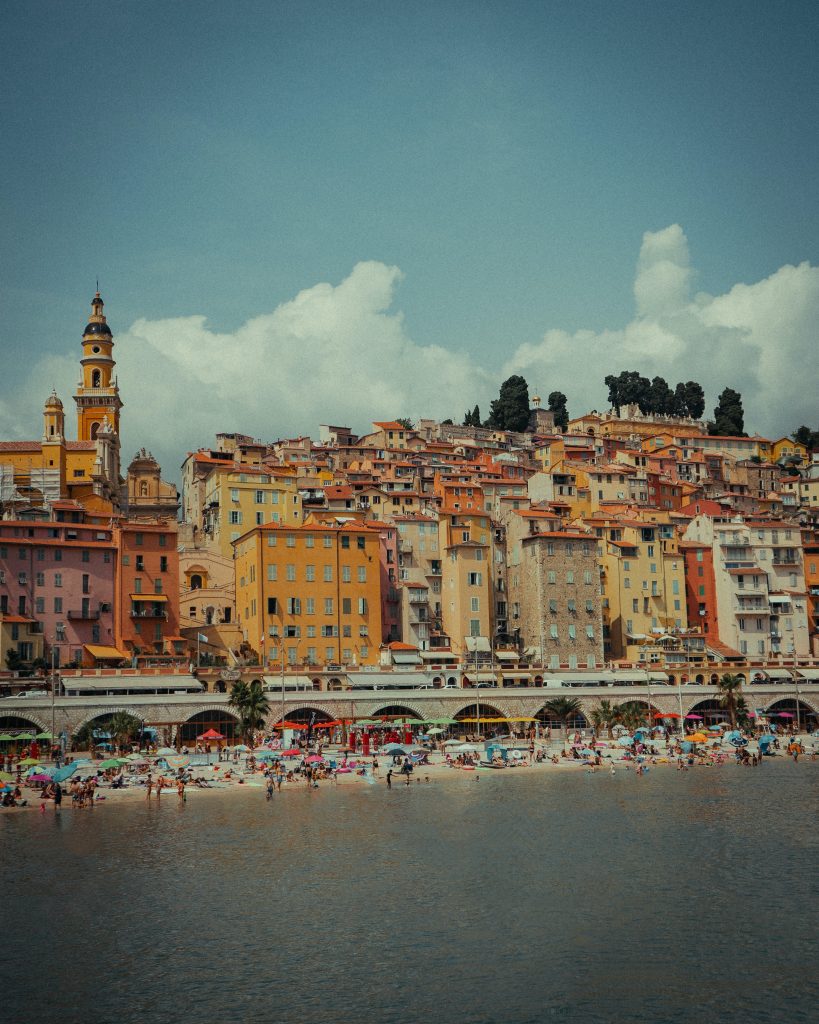Menton, where France meets Italy. Hillside full of colourful buildings.