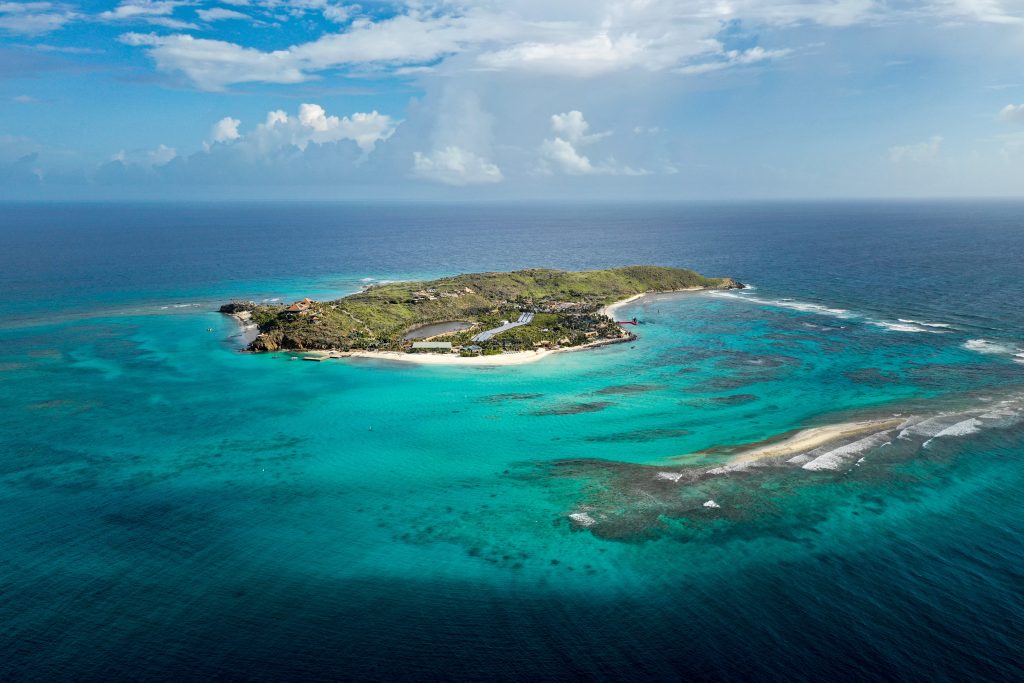 Necker Island, Sir Richard Branson's private island, seen from the air.