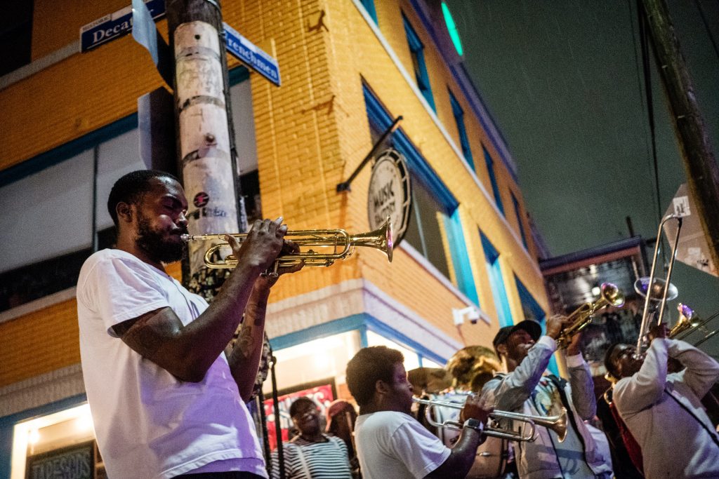Man plays a trumpet in New Orleans.