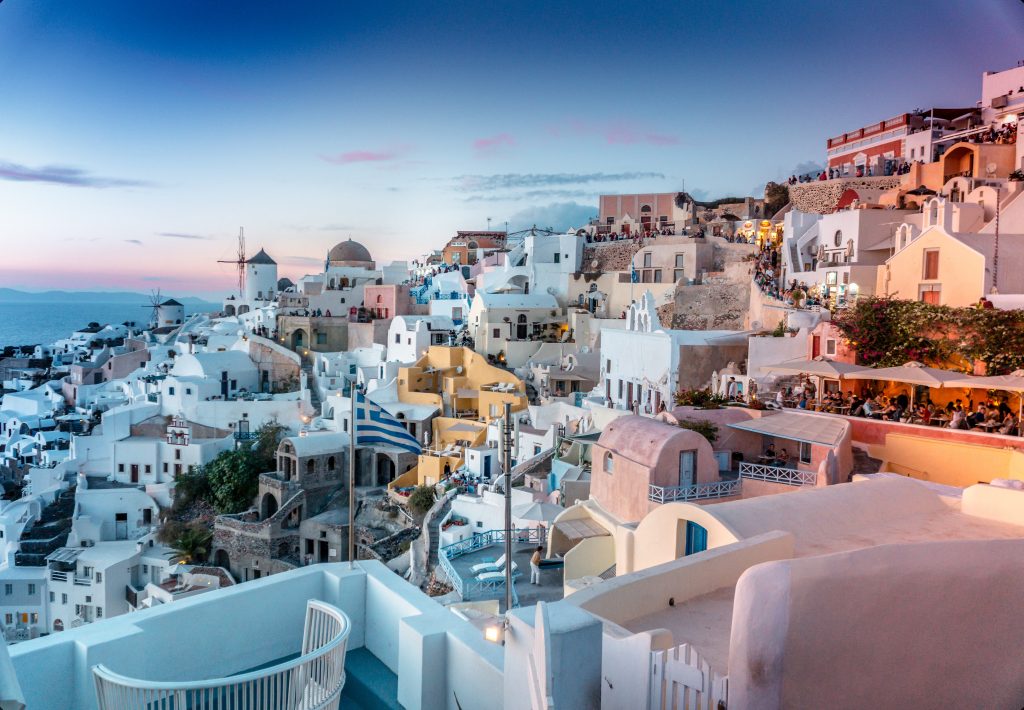 Whitewashed buildings on the island of Santorini.